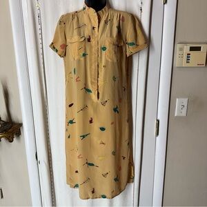 Vintage Parisian Print Silk Shirt Dress